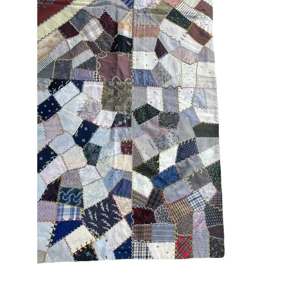Antique 1933 Crazy quilt Detailed Stitching 62